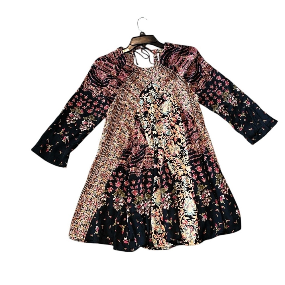 Free People Stevie Black Combo Printed Tunic Dress w/ Flowy Bell Sleeves Size S - Picture 7 of 12